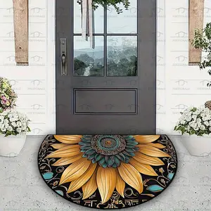 Sunflower Pattern Semicircular Welcome Floor Mat - Durable Non-Slip Indoor/Outdoor Door Mat for Bedrooms, Kitchens, Bathrooms, Outdoor Welcome Mats Home Decor Rug Decorative Rug