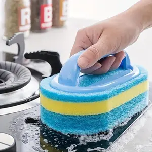 1pc Kitchen Sponge Wipe With Handle Cleaning Brush Bathroom Tile Glass Cleaning Sponge Thickening Stain Removal Clean Brush