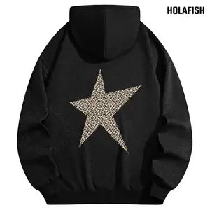 Holafish Women's Oversized Hoodie Leopard print with five-pointed star pattern Fleece Pullover, Warm & Trendy Outfit Piece 2026 Winter Latest Style