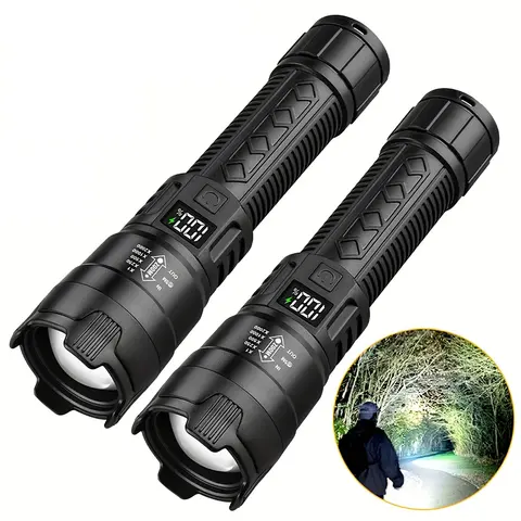 2 Counts Rechargeable LED Flashlights, Portable Zoomable High-Lumen Flashlights with Battery Indicator, Three Lighting Modes for Outdoor, Camping, Work and Emergency Lighting, Zoomable Torch, High Lumens Flashlight, High Lumen Brightness