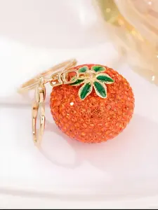 Sparkly Crystal Strawberry & Persimmon Keychain, Cute Lucky Fruit Charm, Trendy Bag & Key Accessory, Perfect Gift for Your Bestie