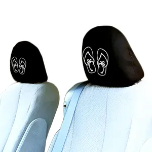 Yupbizauto Embroidered Foam-Padded Flip Flop Headrest Covers (Pair), Universal Fit for Cars/Trucks/SUVs, Black Fabric, Easy Slip-On Design, UV Protection, 12x10 in, Made in USA Beach Look Car Interior Accessory