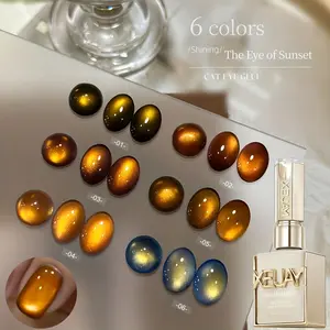 XEIJAYI Photo Frame Bottle “Sunset Gaze” 6-Color Set — New Trending Ultra-Bright Amber Series Cat Eye Gel Nail Polish Set for Autumn/Winter Fashion Salon Art, DIY Design