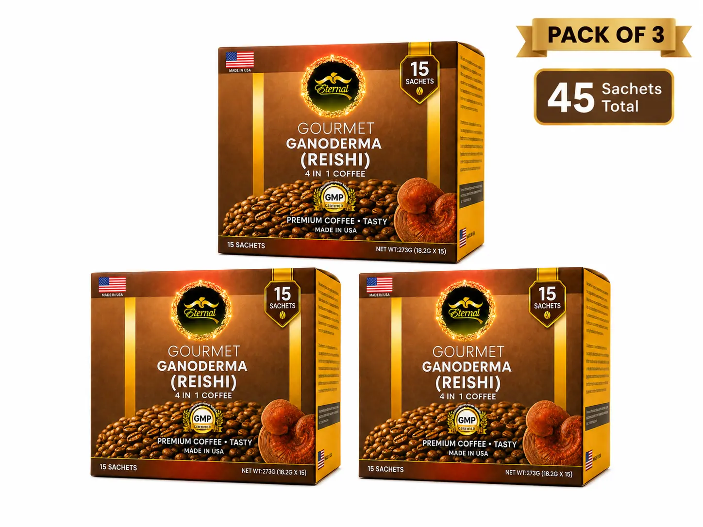 CAF GANODERMA (REISHI) 4 in 1 Coffee K Cups - 3 Pack
