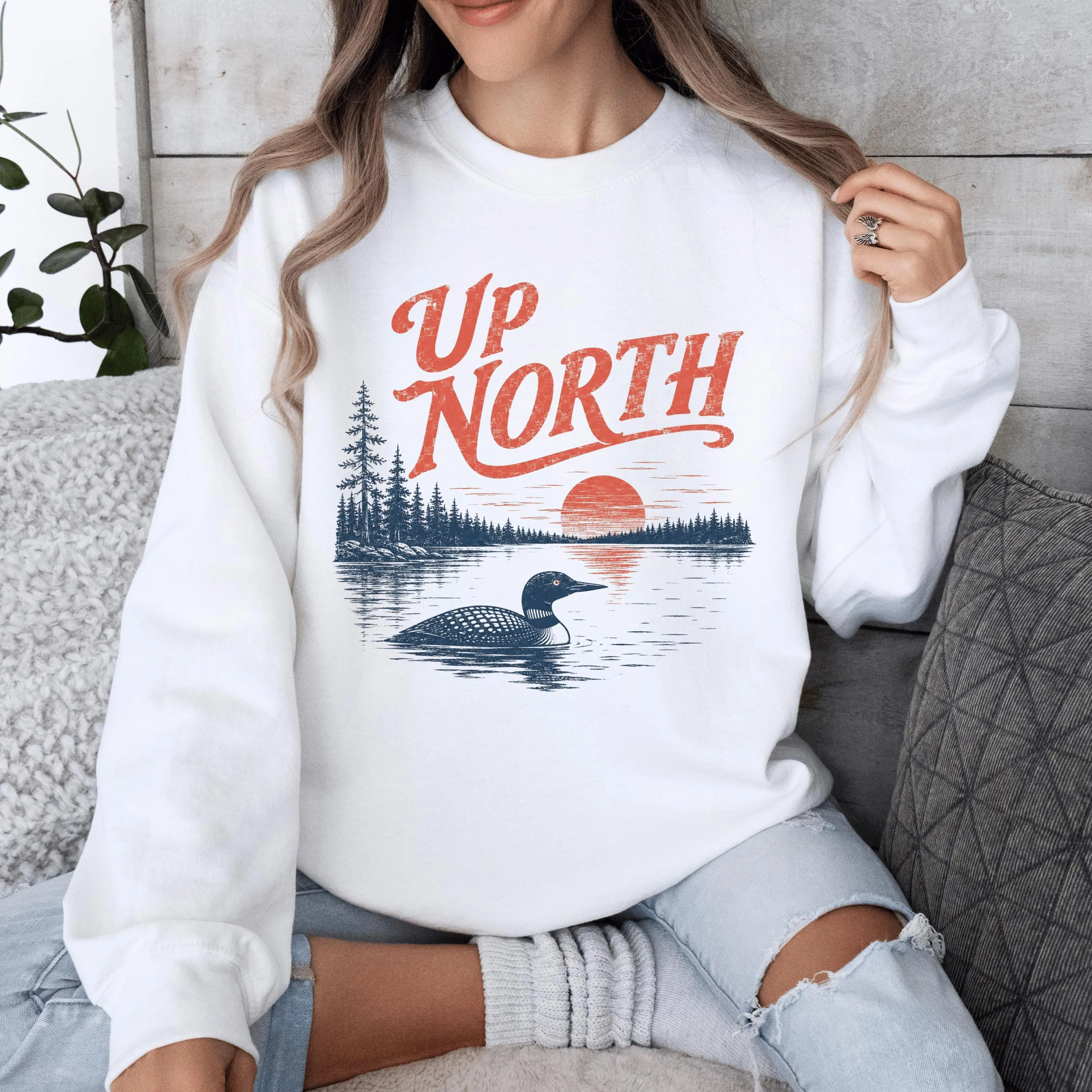 Up North Sweatshirt, Vintage Loon Crewneck, Gildan Sweatshirt, Lake Cabin Shirt, Midwest Lake Life Sweater, Northwoods Sweatshirt Melissa M