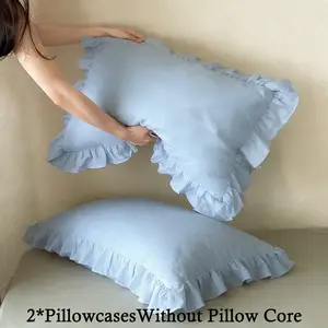 2-Piece Solid Color Ruffle Pillowcases, soft, hypoallergenic, breathable, skin-friendly and comfortable, ideal for bedroom use.