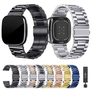 OFNRBRF Adjustable Metal Stainless Steel Watch Band for Fitbit Versa 4/sense 2/versa 3/sense Series, Durable Replacement Strap