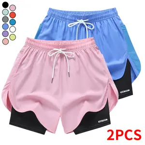 Women's 2-Piece Sporty Sports Shorts - Elastic, Breathable Waistband, Drawstring Closure, Quick-Dry Compression Base Layer, Side Mesh Pockets - Suitable for Running, Fitness Training,summerwins