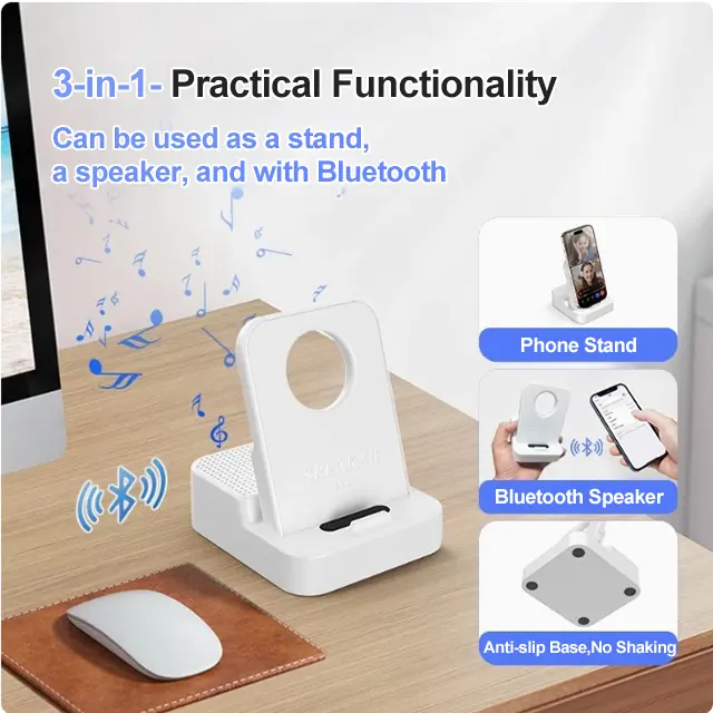 Bonkyo M1 Induction & Bluetooth Speaker Phone Stand, One-touch switching between dual modes (Bluetooth mode, Induction mode), Sound & Convenience in One, Supports smartphones, iPads and other tablets Compact Stream Cellphone White
