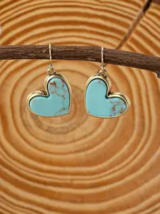 Mother's Day Gift 1 Pair Vintage Boho Natural Turquoise Heart-Shaped Earrings, Ideal Gift for Valentine's Day & Mother's Day