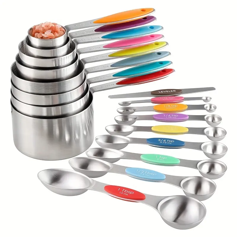 Kitchen Measuring Utensils Set - 8/17-Piece Colorful Measuring Cups & Metal Measuring Spoon Sets for Dry/Wet Ingredients, Baking Tools, Kitchen Gadgets Accessories