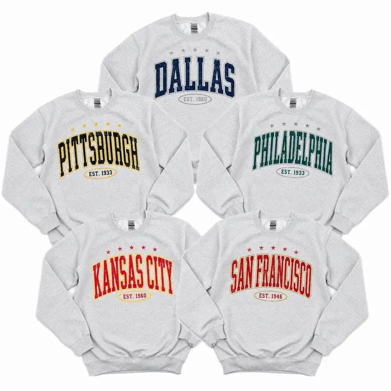 Vintage US City Graphic Sweatshirt | Retro Arch Collegiate Crewneck Pullover | Y2K Oversized Streetwear