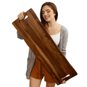 Large Acacia Serving Board with Handles, 36 x 12 Inch Rectangular Charcuterie Platter, Natural Wood Server for Meat, Cheese Board, and Party Appetizers, Extra Long 3ft Kitchen Knives