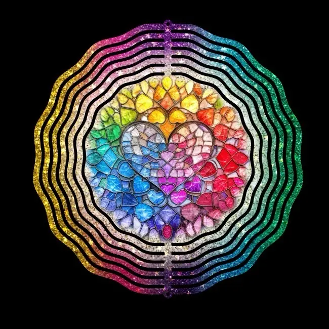 Rainbow heart wind spinner