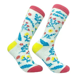 Women's I Don't Care Socks Funny Sarcastic Floral Novelty Graphic Footwear Funny Graphic Socks Comfortable Fitted Spandex Cotton