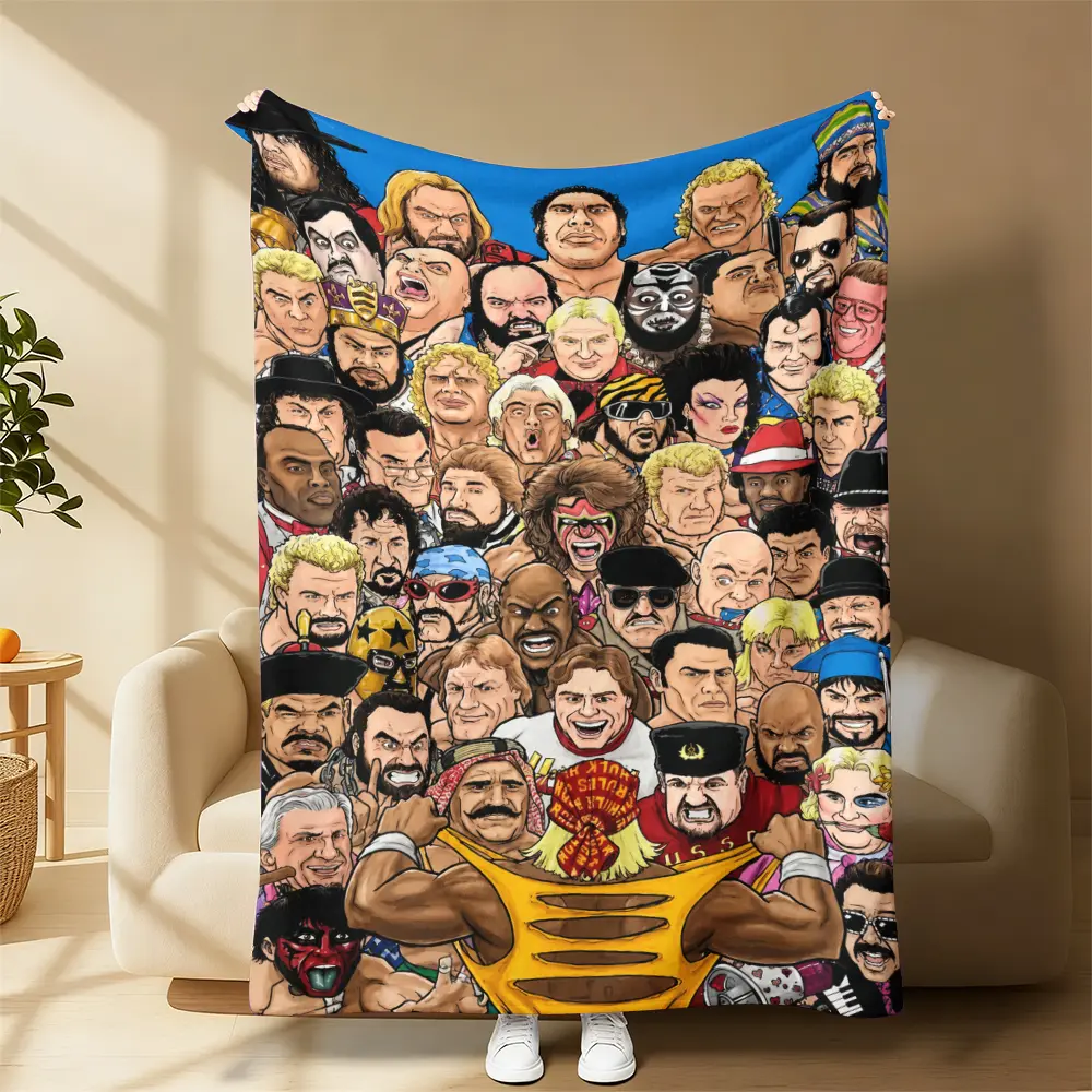 Hulk Hogan & WWE Legends Plush Throw Blanket, Soft Cozy Wrestling Blanket, Man Cave Sofa Bedroom Decor, Birthday Christmas Father's Day Gift for WWE Fans Wrestling Enthusiasts Sports Lovers Men Dad Fan Merch