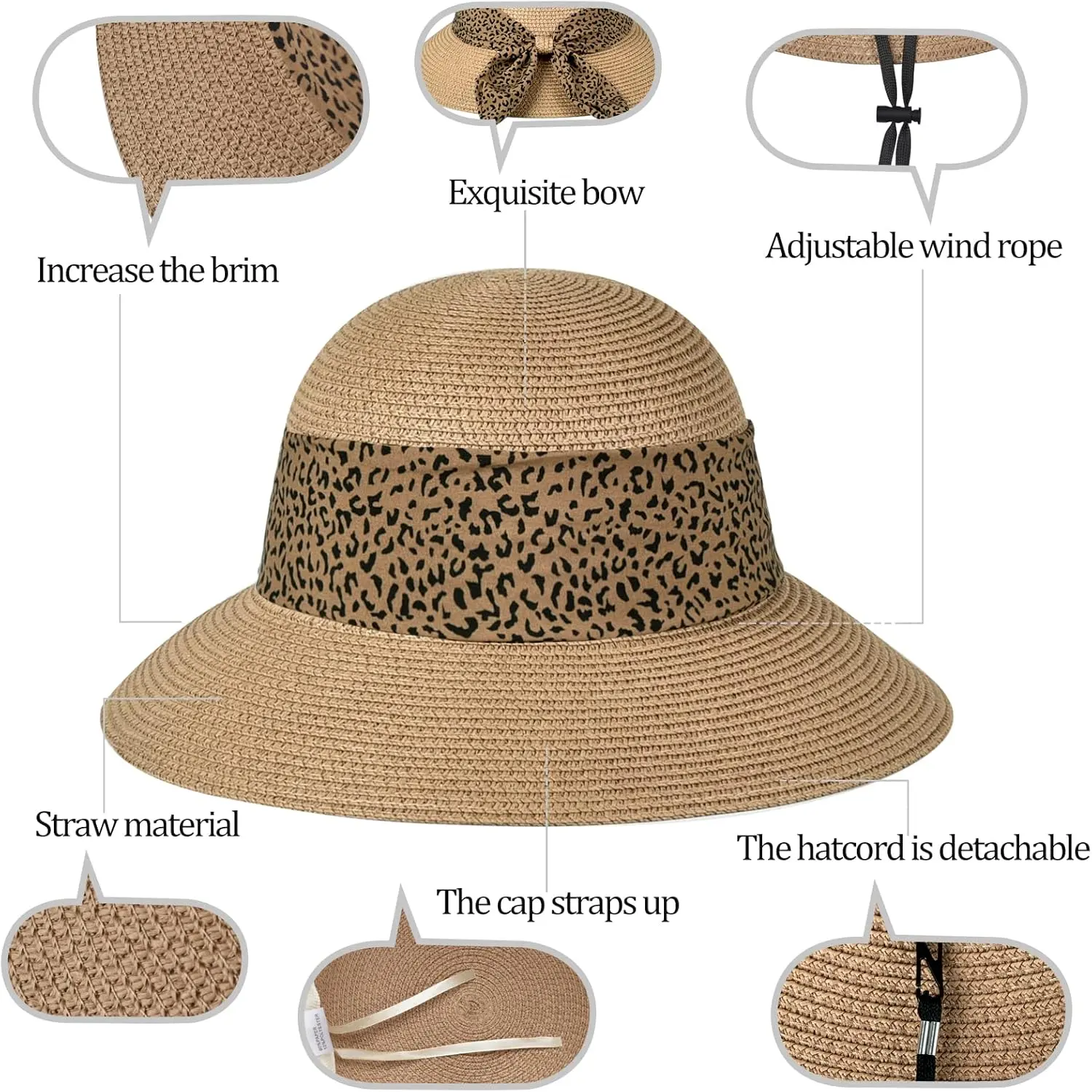 Womens Straw Sun Hat Summer Beach Wide Brim UV Protection 