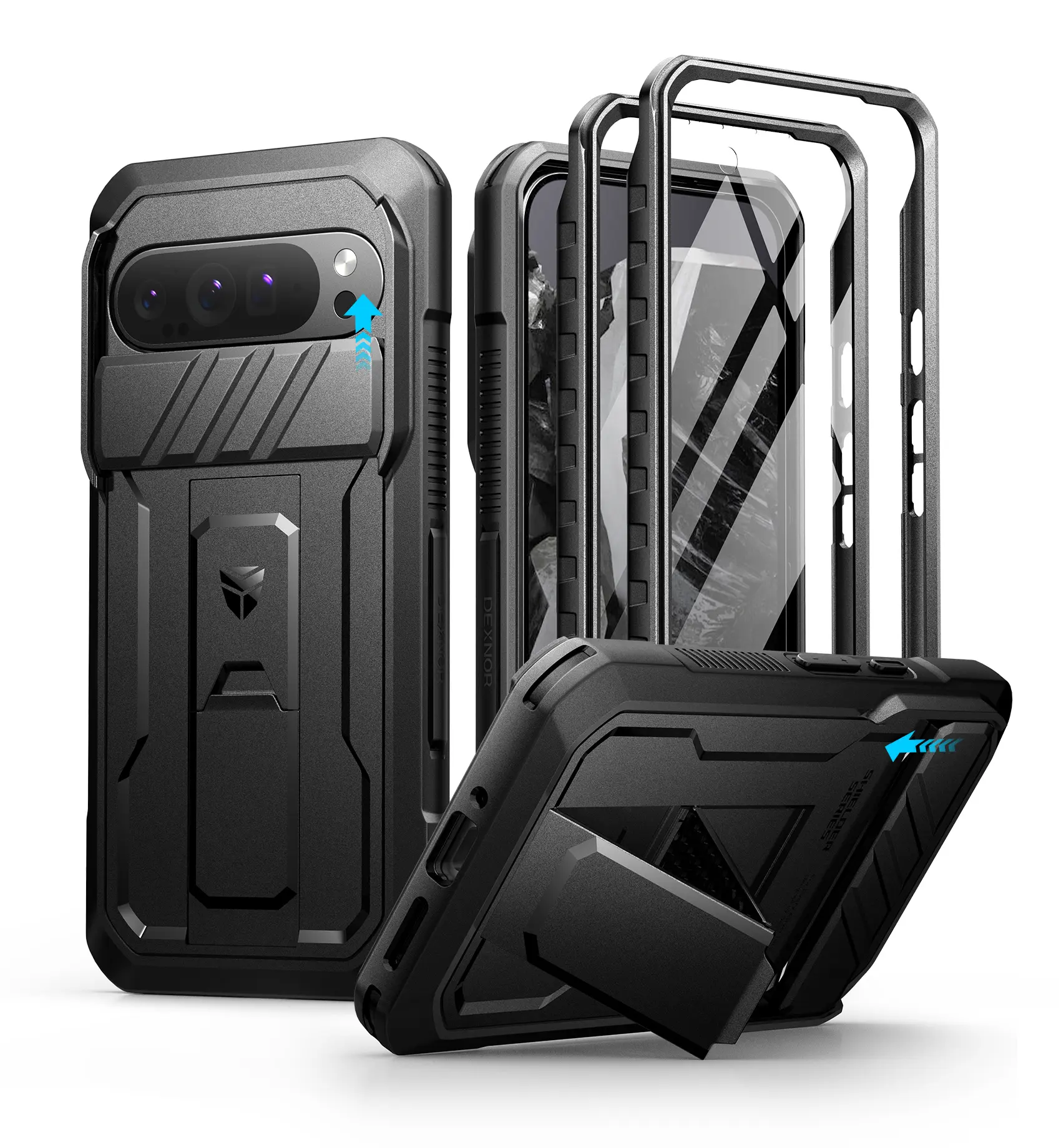Dexnor for Google Pixel 10/10 Pro/10 Pro XL/10A/9/9 Pro/9 Pro XL/9A Case with Slide Camera Cover & 2 Front Frames & Built-in Screen Protector & Heavy-Duty Kickstand, Full-Body Protective Cover Rugged Bumper Cases