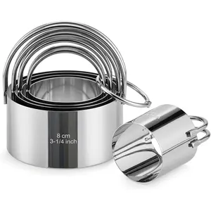 Biscuit  Set with Handle, 5 count Stainless Steel Round Cookie  Tool, Multi Size Circle Dough Donut Cutters for Baking Cakes, Biscuits, Pastry Dough