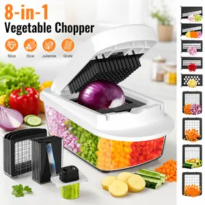 8-in-1 Vegetable Chopper & Mandoline Slicer with Container – Onion, Vegetable & Salad Cutter, Kitchen Essential, White