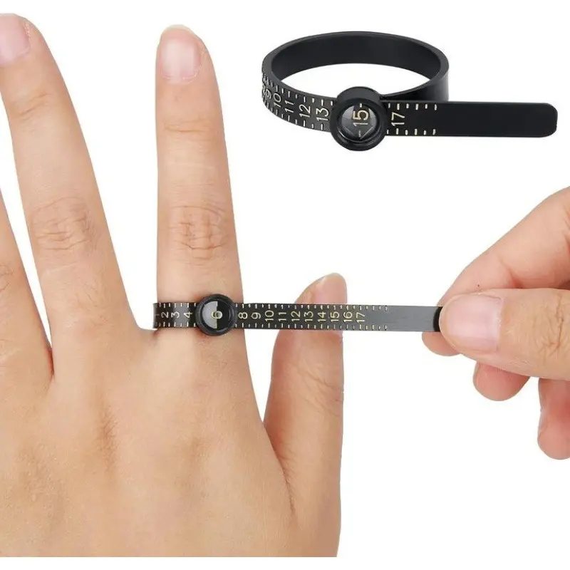 4-Piece Ring Sizing Tool Set  US Ring Sizes 1-17  Reusable Finger Sizing Tape with Magnifying Mirror  Black and White Bracelets Jewellery
