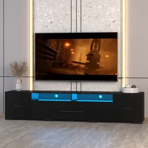 LED TV Stand for 55 65 75 85 Inch TV, Minimalism Entertainment Center with LED Light, Symmetric Assembled TV Console TV Table with Large Storage for 60 70 80 Inch TV for Living Room, Black