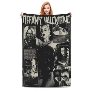 T-Tiffany Valentine Horror Movie Bride of Chucky Print Halloween Flannel Blanket Gothic Vintage Style Soft Lightweight Plush Blanket for Home Sofa, Bed, Travel Ideal Halloween Decoration Gift for All Seasons