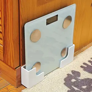 2pcs wall mounted weight scale storage rack, non perforated wall storage rack, weight scale wall mounted storage rack, electronic scale storage and organization rack, durable plastic space saving design, suitable for bathrooms and home gyms