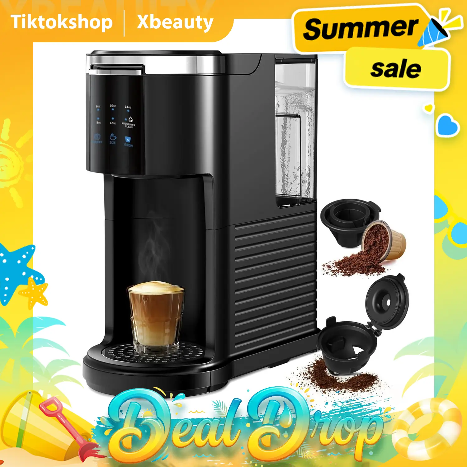 Single Serve Coffee Maker K Cup 2 in 1 Coffee Machine with Ground Coffee & Pods Coffee, 6 to 14 Oz Brew Sizes,Mini One Cup Drip Coffee Maker with Auto Cleaning & Shut Off, Black Brand: Havato summerwins,summerwins,home essentials