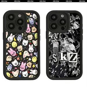 Fashion Strays Super Cute Youngsters Mobile Phone Case for iPhone 17 16 15 14 13 12 11 Pro Max Mini XR XS X 7 Plus 16E 17E & Samsung Galaxy S25 Ultra S24 S23 S22 S21 Plus Anti-Fall Soft TPU Black background Cover