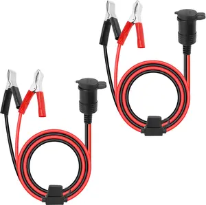 2PCS 12V Cigarette Lighter Socket Replacement with 3Ft Extension Cord & Battery Alligator Clips,Universal Car Cigarette Lighter Outlet Female Cigarette Lighter Socket with 15A Fuse (3Ft/2PCS)