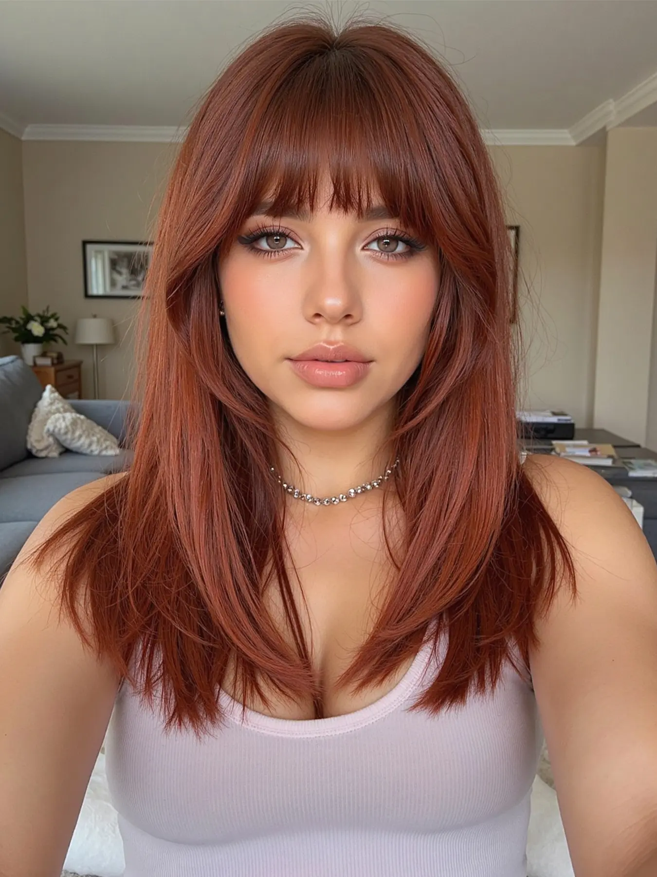 18 Inch Medium Length Wig with Bangs, Comfortable Synthetic Hair Wigs for All Seasons, Versatile Style Suitable for Any Occasion, Synthetic Machine Wigs, Synthetic Material Wigs, Synthetic Fiber Wig
