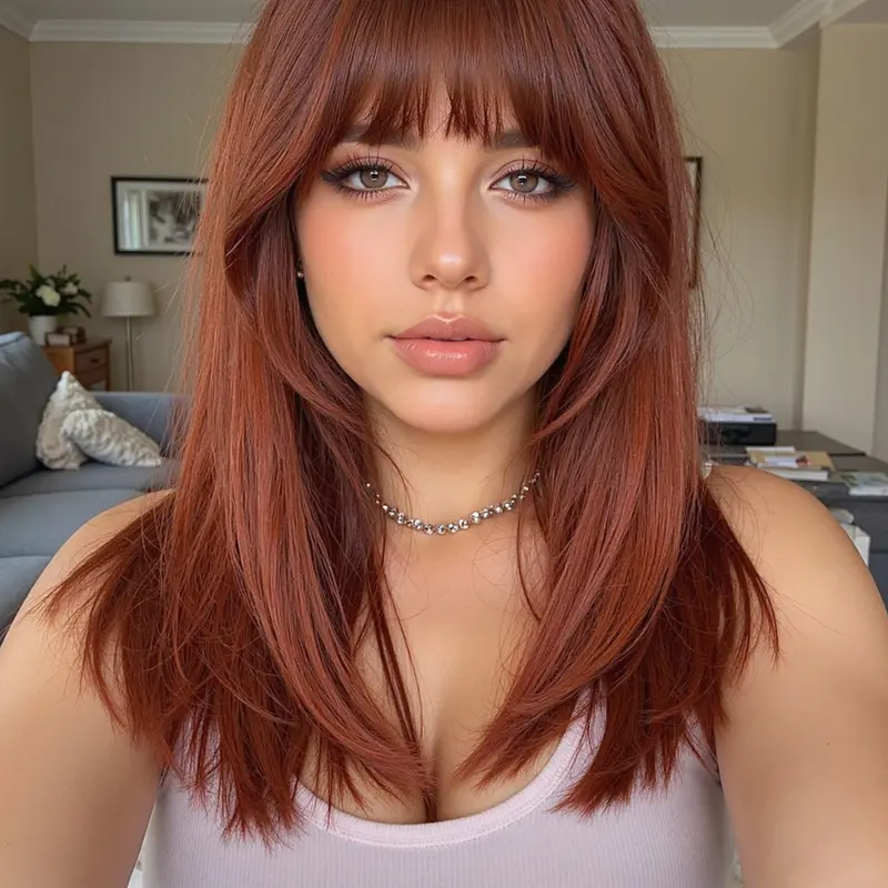 18 Inch Medium Length Wig with Bangs, Comfortable Synthetic Hair Wigs for All Seasons, Versatile Style Suitable for Any Occasion, Synthetic Machine Wigs, Synthetic Material Wigs, Synthetic Fiber Wig
