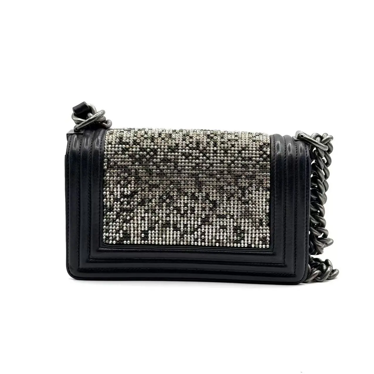 Pre-owned CHANEL Leather Shoulder Bags CALUXB Small Embellished Swarovski Crystal and Black Boy Bag