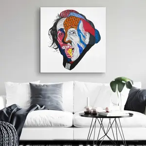 212 MAIN Artistic Albert Einstein Abstract Wall Artwork, 32x32 in. Blue Shapes Canvas Print, Home Decor Decoration, Room