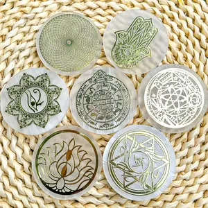 【Star Gate】1 count Sacred Geometry Selenite Plate | Crystal Charging Disk | Hand-Etched Energy Cleansing Tool