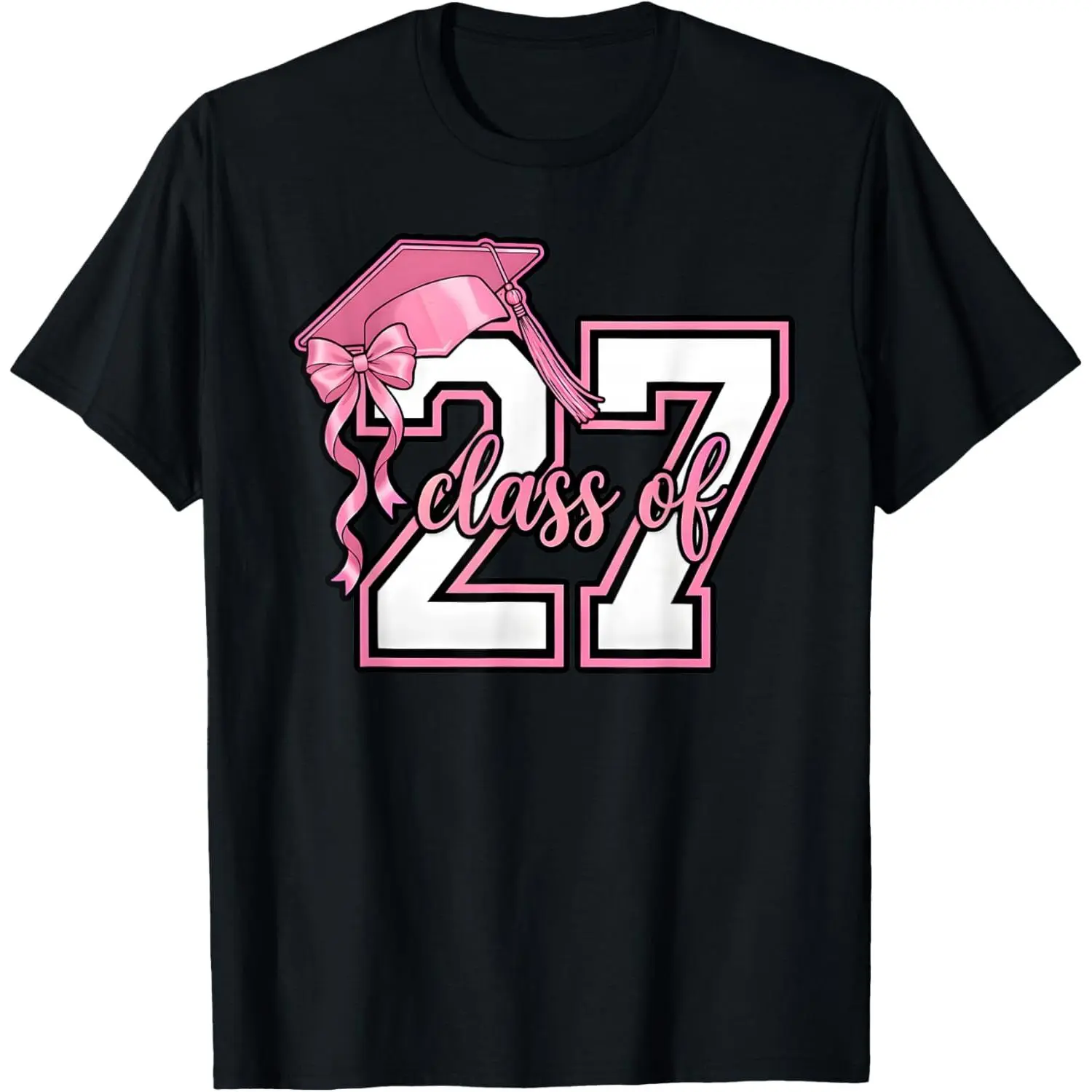 Senior 2027 Graduation Pink Coquette Bow Class of 2027 T-Shirt