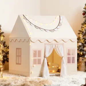 Sumbababy Play Tent for 4-12 Years, Kids Washable Large Playhouse Indoor Outdoor Fun Gold Tent with Mat, Star Lights, Banner  Perfect Gift Toys