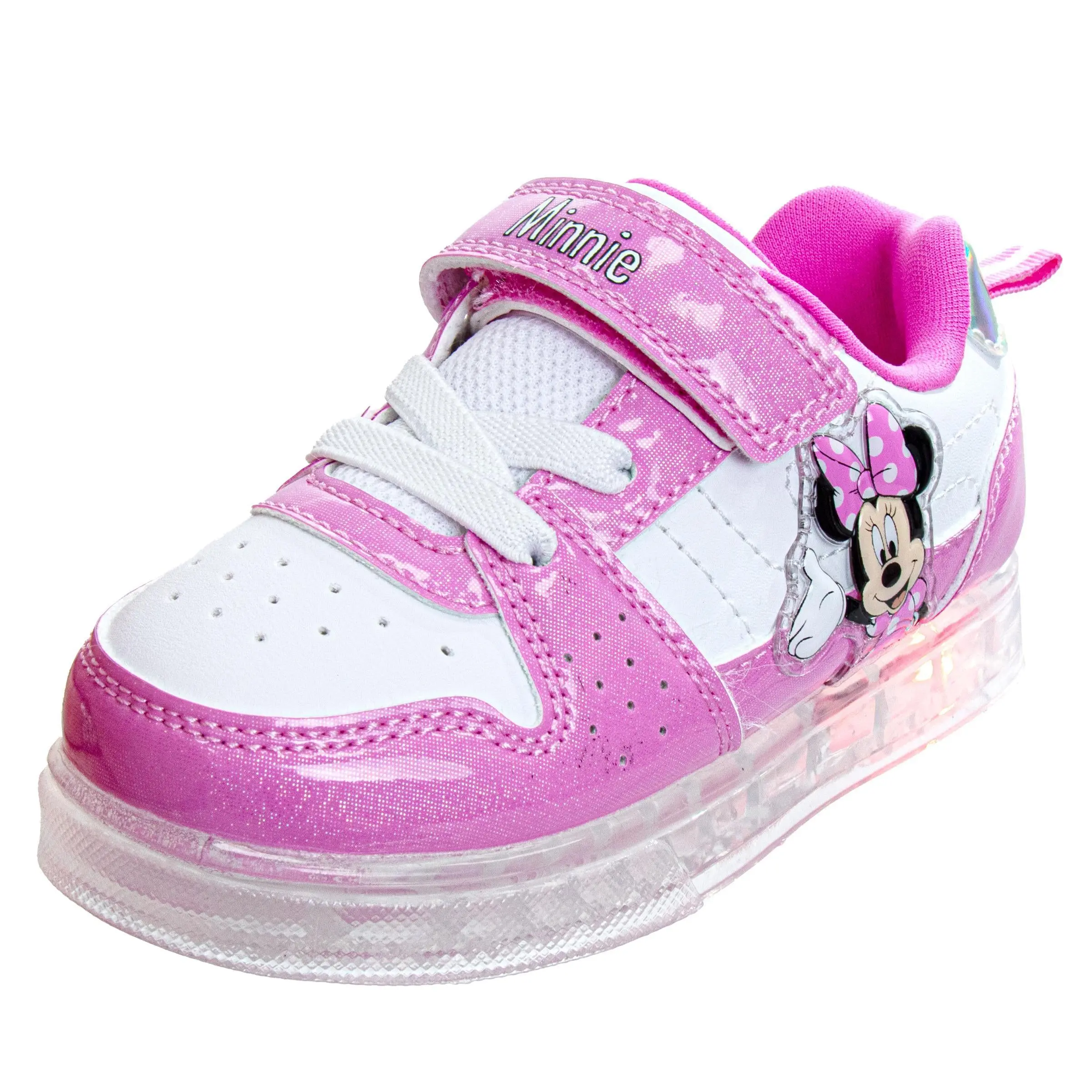 JOSMO KIDS Girls' Officially Licensed Minnie Mouse Polka Dot Sneakers - Toddler/Little Kid Cool Breathable Fabric Trainers with Easy Hook-and-Loop Strap, Cushioned Durable Outsole, All Seasons Playground Footwear (Size 11, 3-4 Years)
