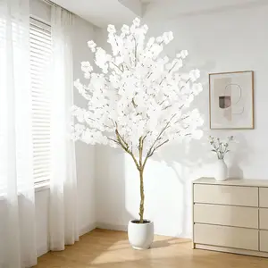 Premium Artificial White Cherry Blossom Floor Tree with Pot - Realistic Flowers for Home, Office, Event, Indoor Decor