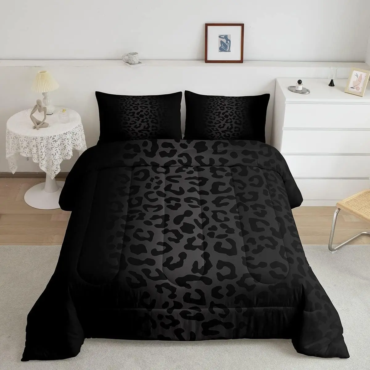 Feelyou 3D Relief Microfiber Animal Theme Bedding Set - Black Cheetah Leopard Print Breathable All-Seasons Multi-Size Safari Linens, Unique Animals-Inspired Quilt Set for Bedroom Decor
