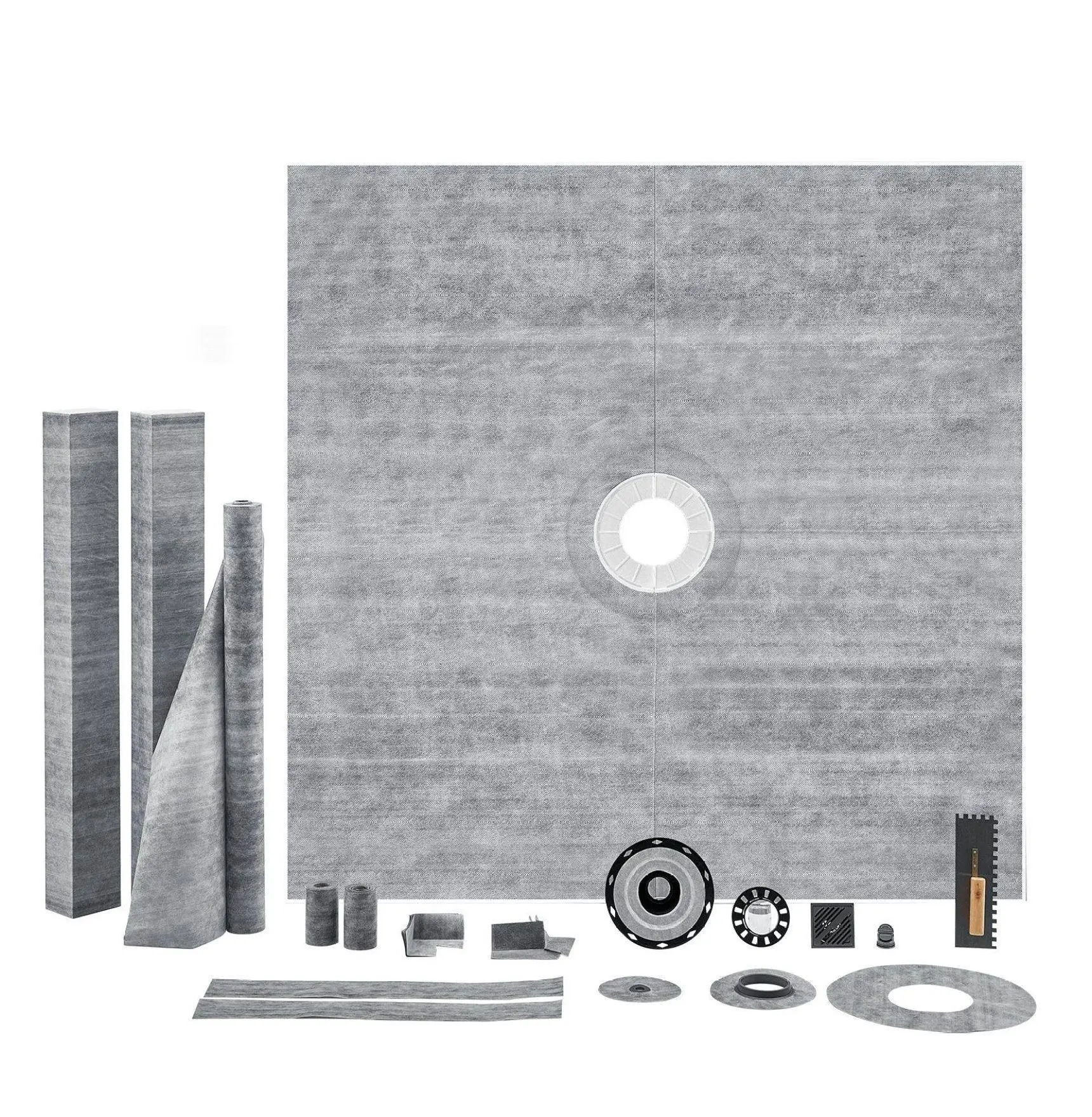 Pet Shower Base Kit - 72x72 in Stainless Steel Drain Setup, 4" Grate, Waterproof Curb, Membrane for Bathroom Renovation