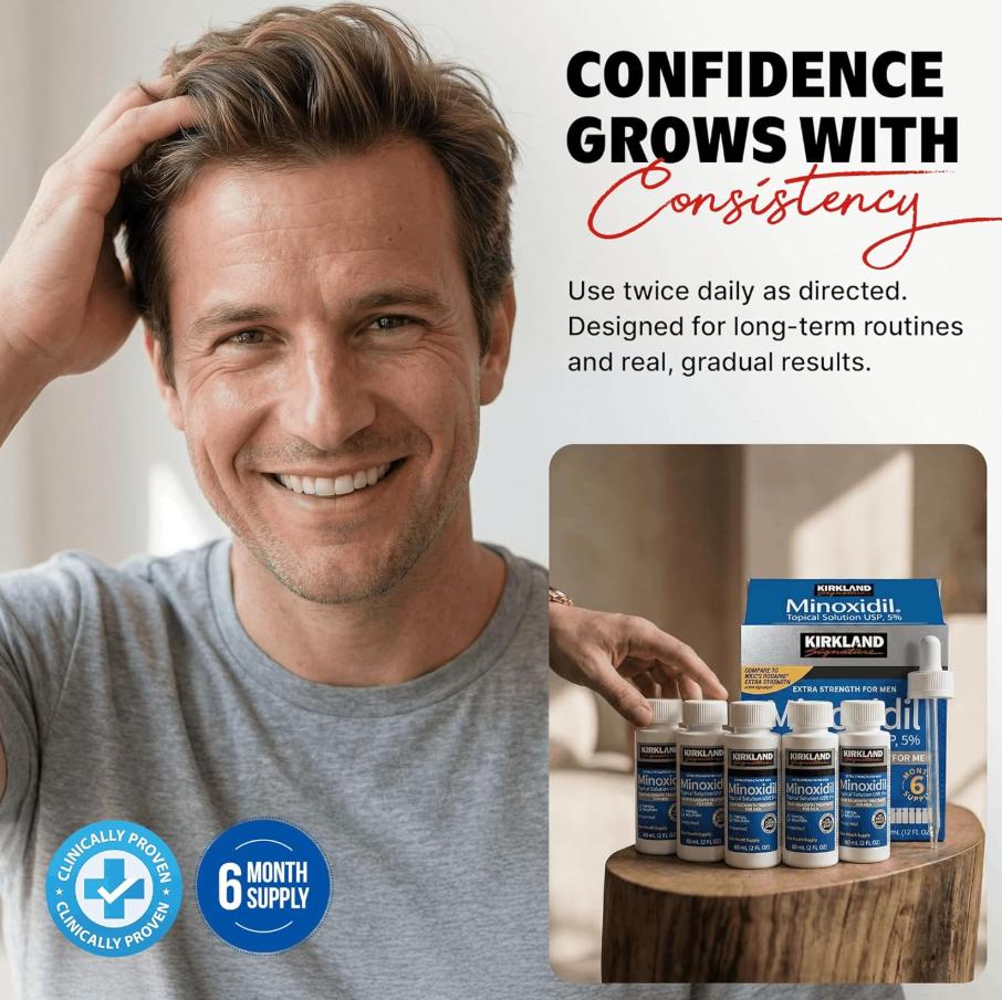 Kirkland Signature Minoxidil Liquid Extra Strength Hair Loss Regrowth Treatment for Men, 5% Topical Solution for Hair Growth