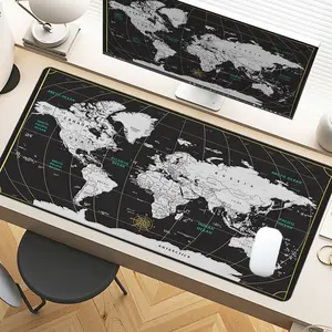 Desk Pad Retro Golden Black World Map Gaming Mousepad XXL Mouse Pad For Laptop Desk Mouse Pad Extra Large With Non-Slip Rubber Base Stitched Edges Surface For PC Gamers Office Workers Home Use Christmas Birthday Gift