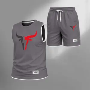 Men's Summer Basketball Set With "Smiling Minotaur" Print — Featuring A Sleeveless Tank Top Paired With Shorts, This Lightweight, Casual, And Street-Style Athletic Suit Is Perfect For Both Daily Wear And Vacationing