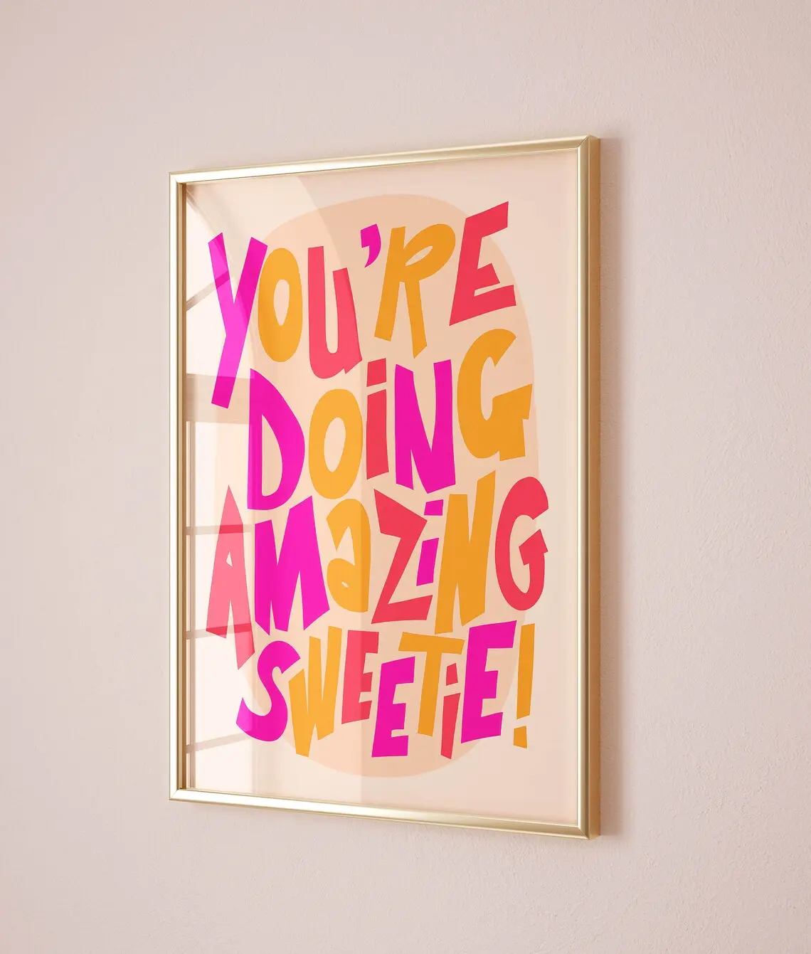 affirmation wall art teen girl room decor retro art print, maximalist wall art preppy dorm decor, pink orange wall art eclectic home decor