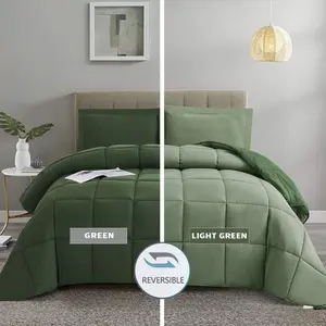 3pc Queen Size Comforter Set-All Season Reversible Down Alternative Comforter with Two Shams-Quilted Duvet Insert with Corner Tabs-Box Stitched Blanket-Breathable, Soft, Fluffy