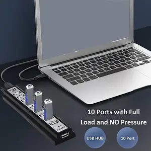 USB hub with 10 ports,USB 2.0 hub,USB extender, splitter,USB adapter, fast charging/data transfer, multi-port expansion data cable, suitable for PC, MacBook, PS4, PS5, Xbox, keyboard, Mac, laptop, printer, mouse, etc