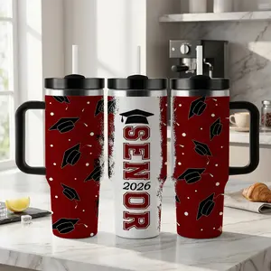 Senior 2026 Tumbler - Personalized Style Graduation Gifts for Daughter Son, Skinny Insulated Travel Mug, Class of 2026 Senior Year Souvenir, Maroon and White Grad Cap Water Bottle