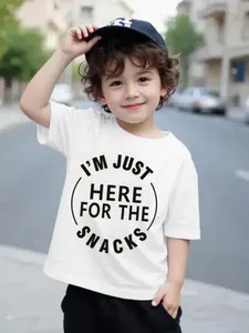 Toddler Boy's "i'm Just Here for The Snacks" Letter Print Round Neck Tee, Casual Short Sleeve Crew Neck T-shirt for Summer, Kids Clothes for Daily Wear, Cute Funny Graphic Tees, Graphic Printed Tee